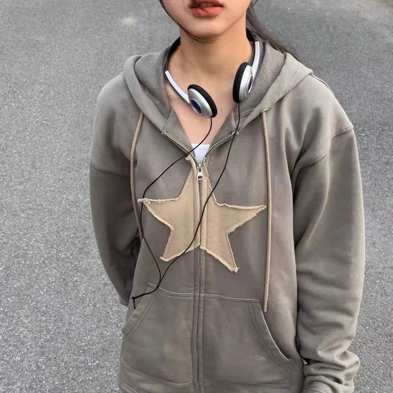 Women's Early Autumn Fleece-lined Five-pointed Star Color Collision Design Casual Sweaters