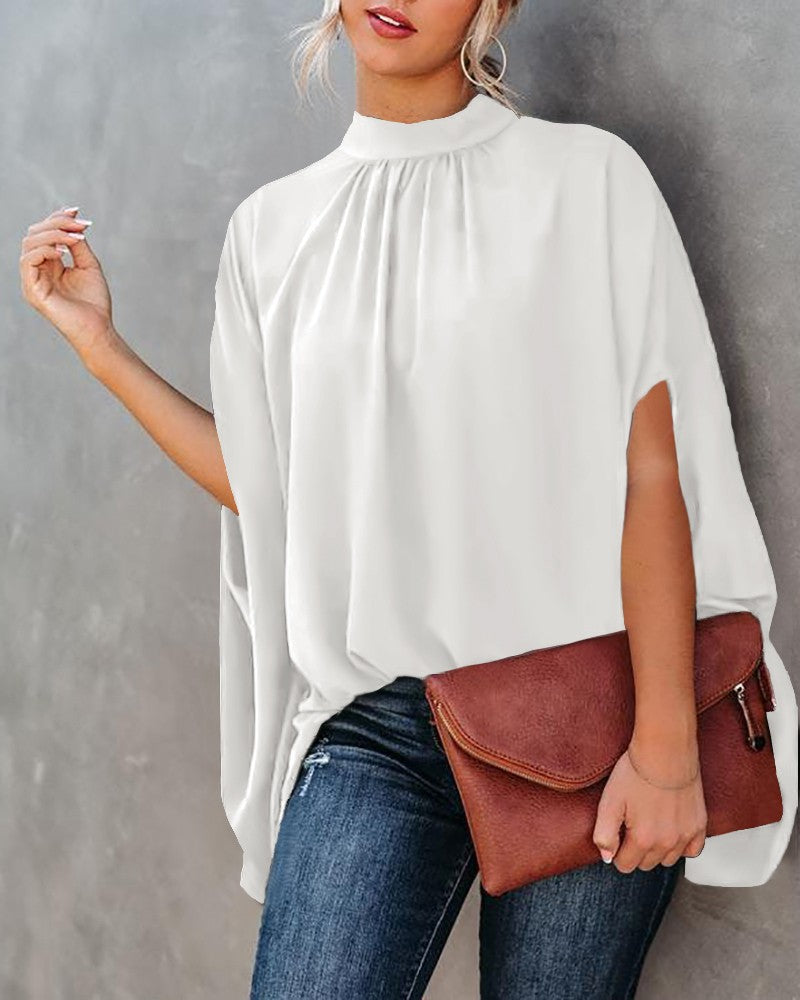 Women's Fashion Round Neck Loose Batwing Sleeve Blouses
