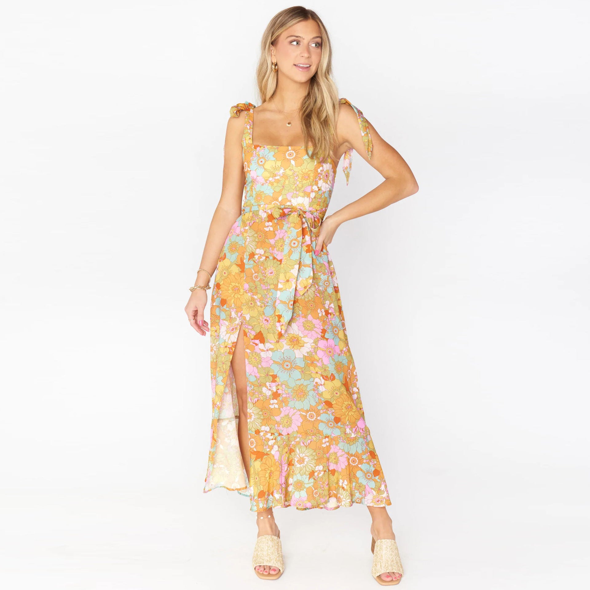 Femmes À Lacets Tube Fendu Floral Élégant Avec Robes