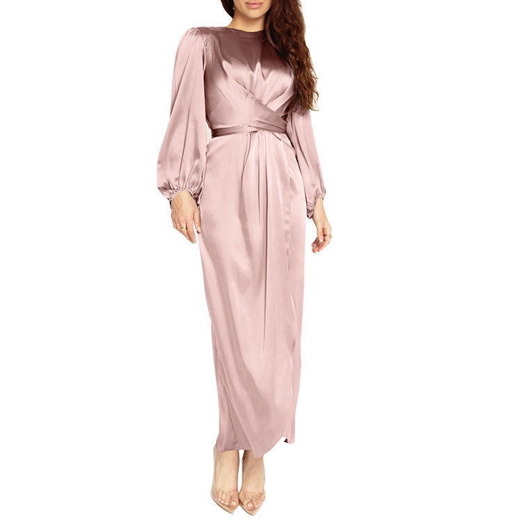 Elegant Soft Waist Arabic Turkish Solid Dresses