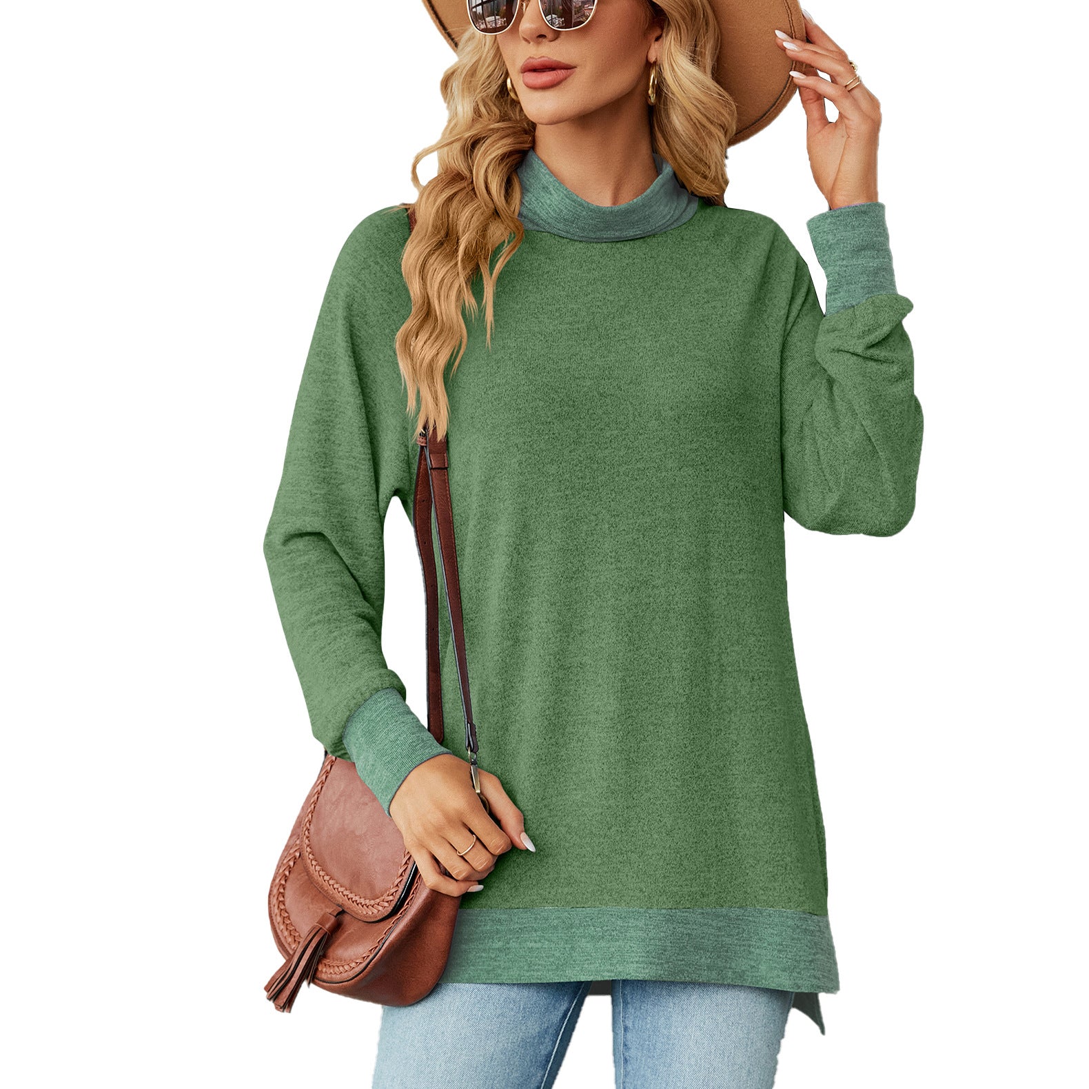 Women's Contrast Color Scarf Loose Long Sleeve Blouses