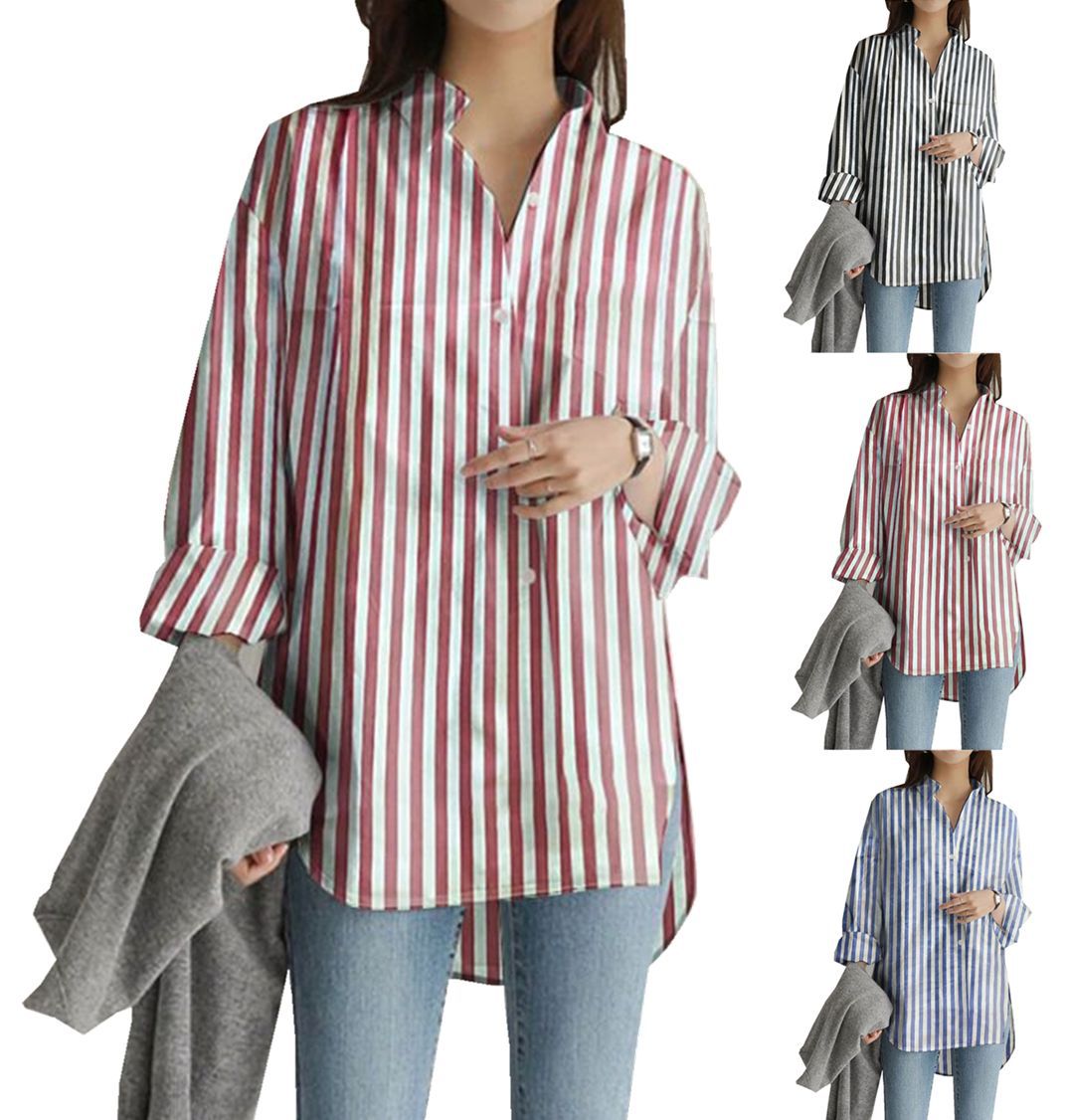 Women's Vertical Striped Long Sleeve Modern Style Blouses