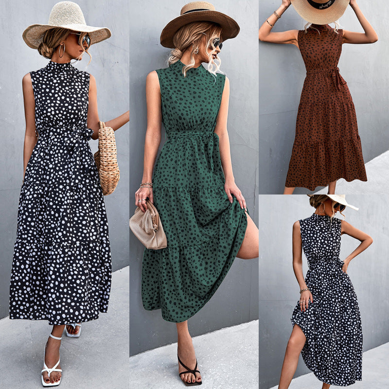 Women's Comfortable Sleeveless Midi Belt Dress Dresses