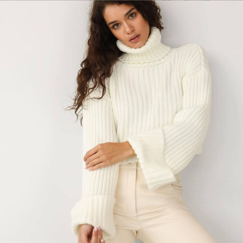 Women's Turtleneck Woolen Oversleeve Solid Color Long-sleeved Sweaters