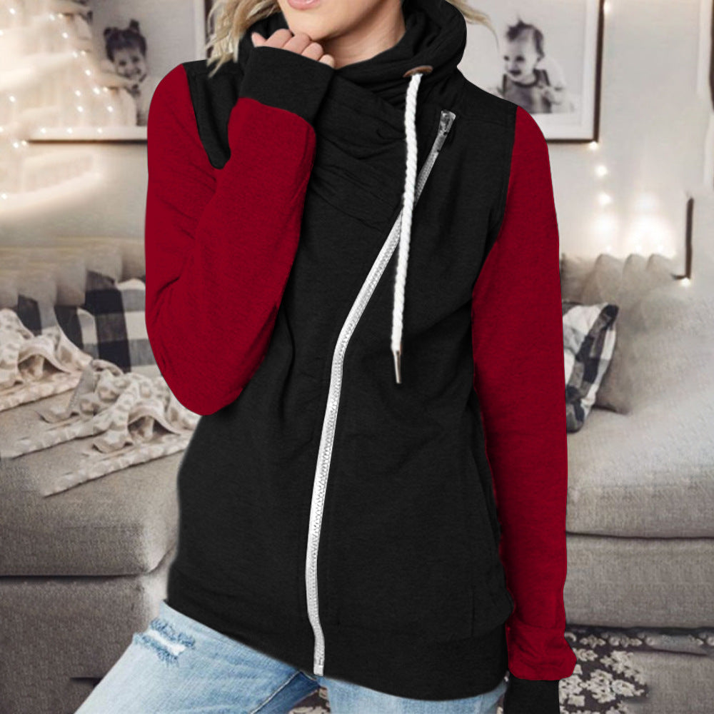 Women's Color Multicolor Personality Turtleneck Zipper Hoody Sweaters