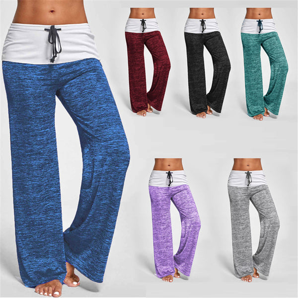 Women's Yoga Sports Stitching Trousers Casual Wide-leg Pants