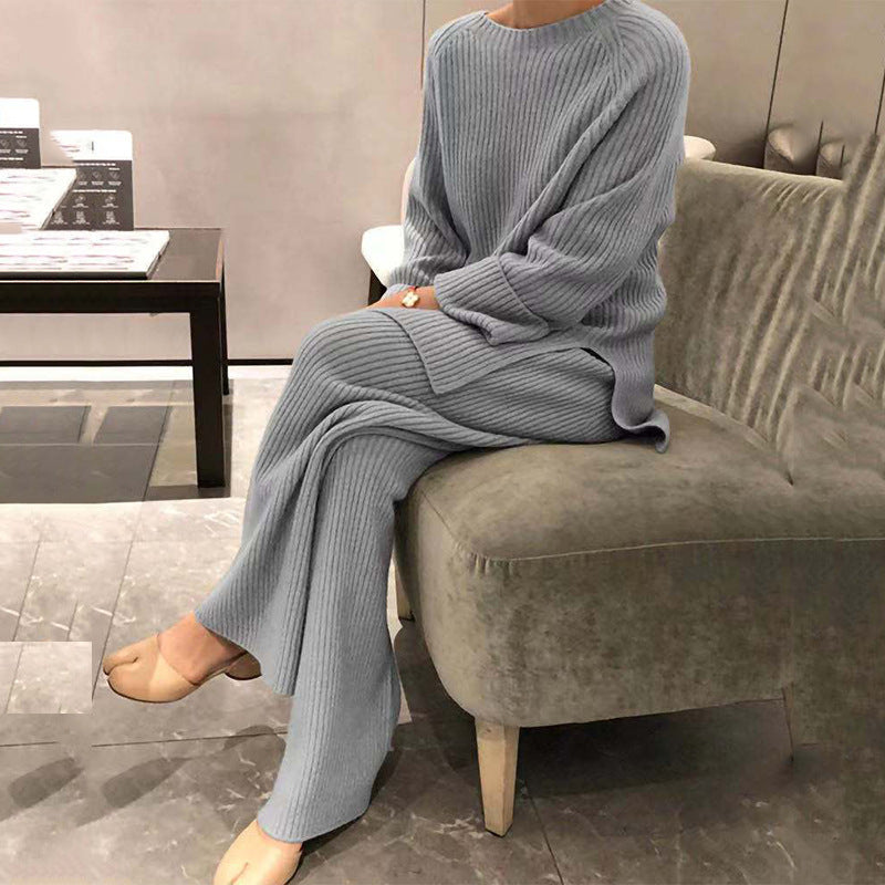 Women's Long Sleeve Solid Color Knit Casual Two-piece Sweaters