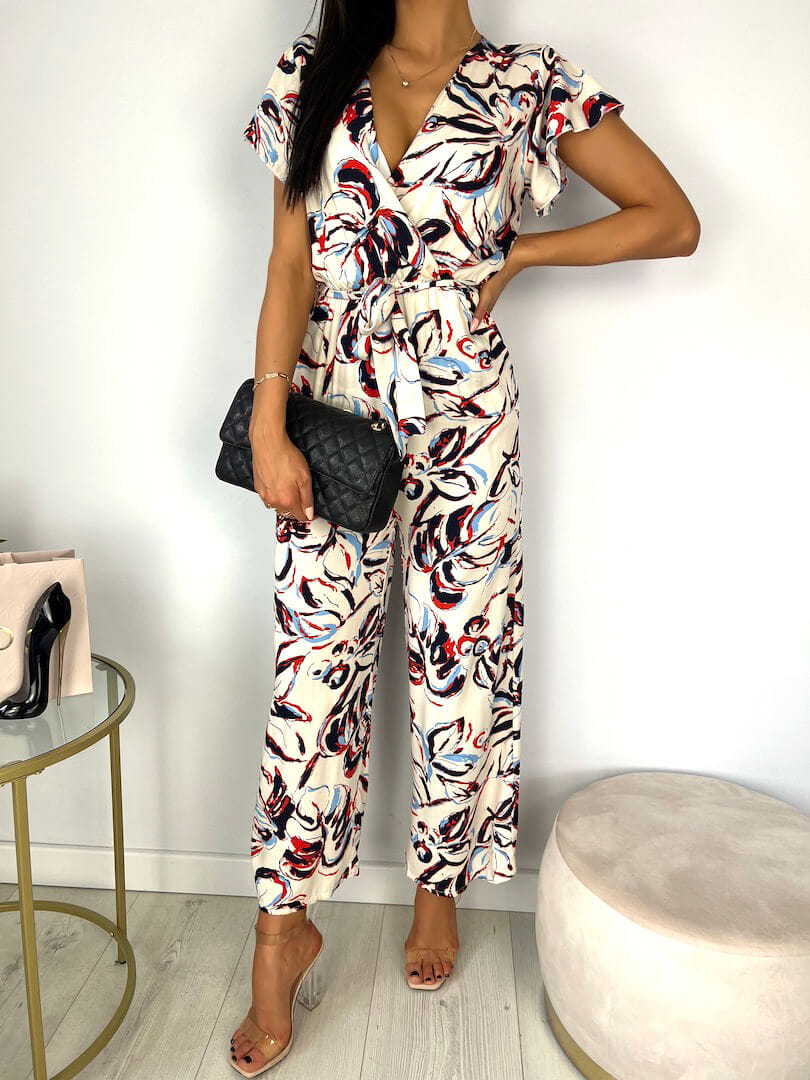 Attractive Summer Collar Sleeveless Ruffled Printed Jumpsuits