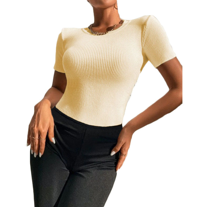 Women's Round Neck Solid Color Short-sleeved Knitted Blouses