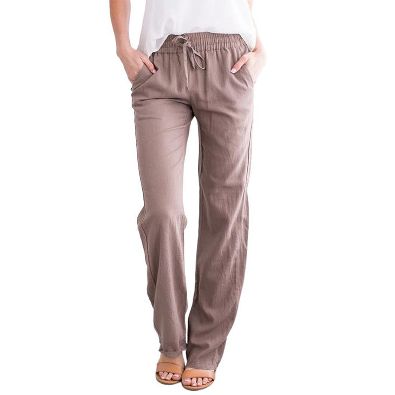 Women's Solid Color Cotton Linen Drawstring Loose Pants