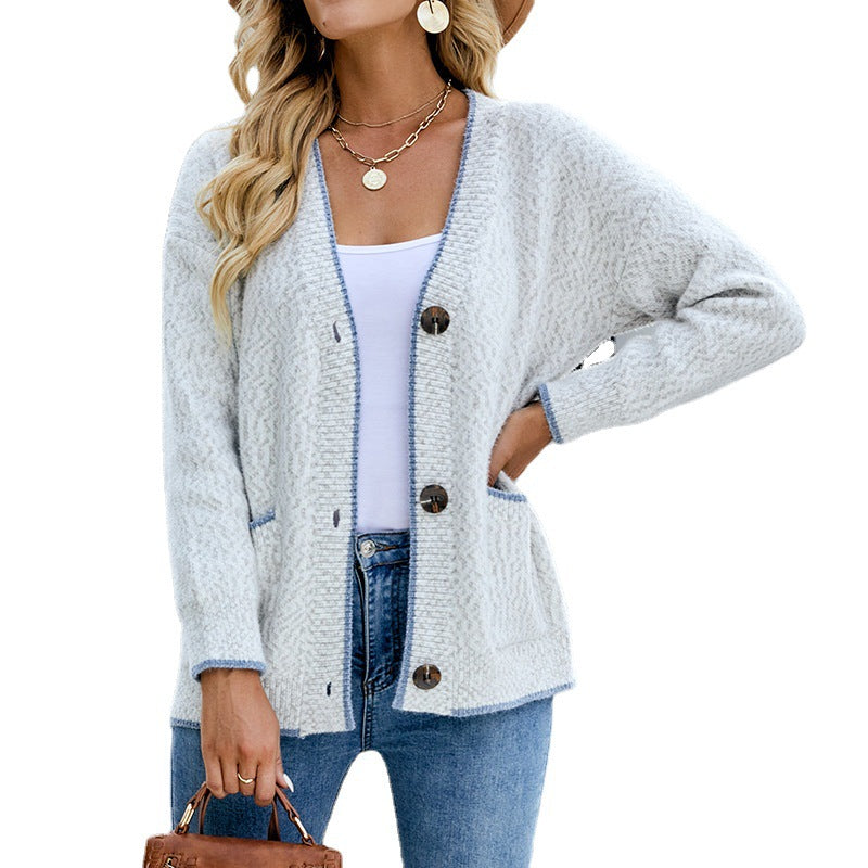Women's Charming Contrast Color Button Pocket Sweaters