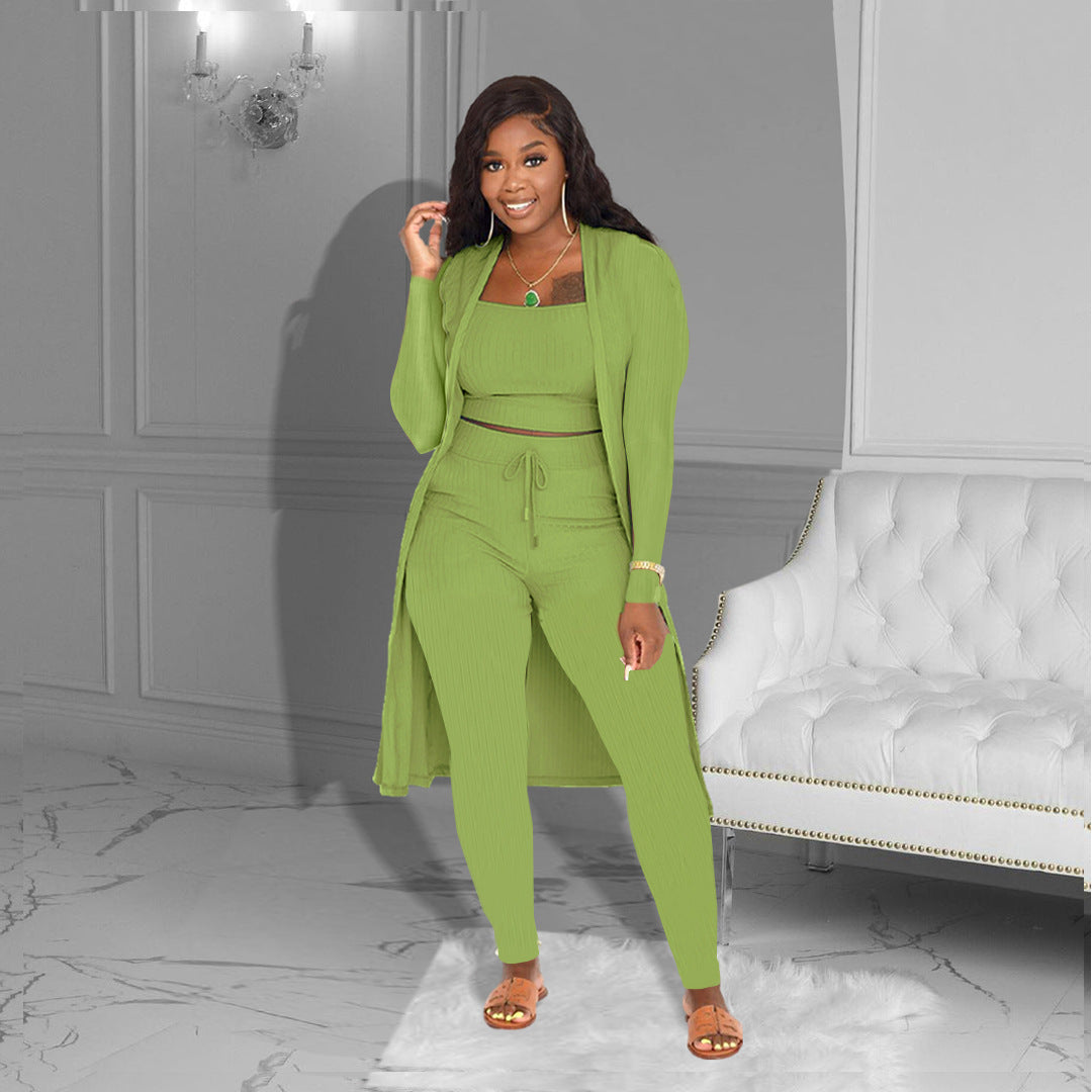 Women's Sunken Stripe Solid Color Three-piece Suits