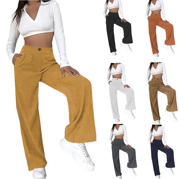 Women's Autumn High Waist Casual Solid Color Corduroy Loose Pants