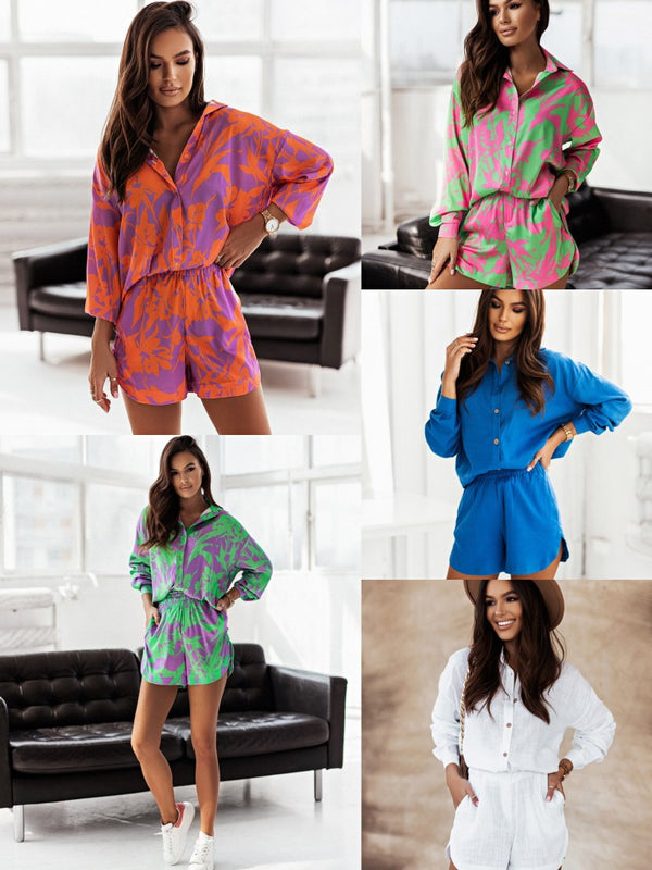 Women's Vacation Multicolor Two-piece Set Long Sleeve Suits