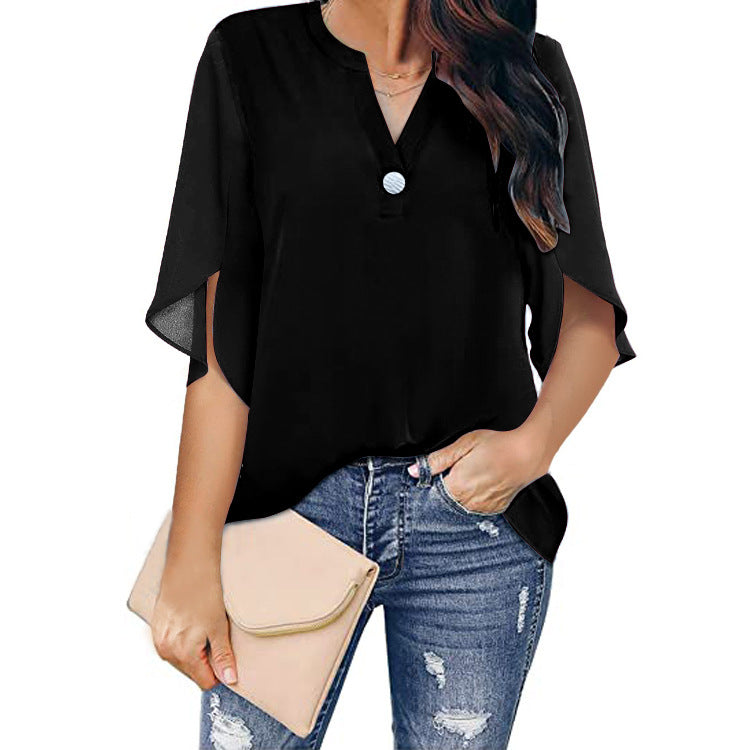 Women's Sleeve Elegant Casual Solid Color V-neck Shorts