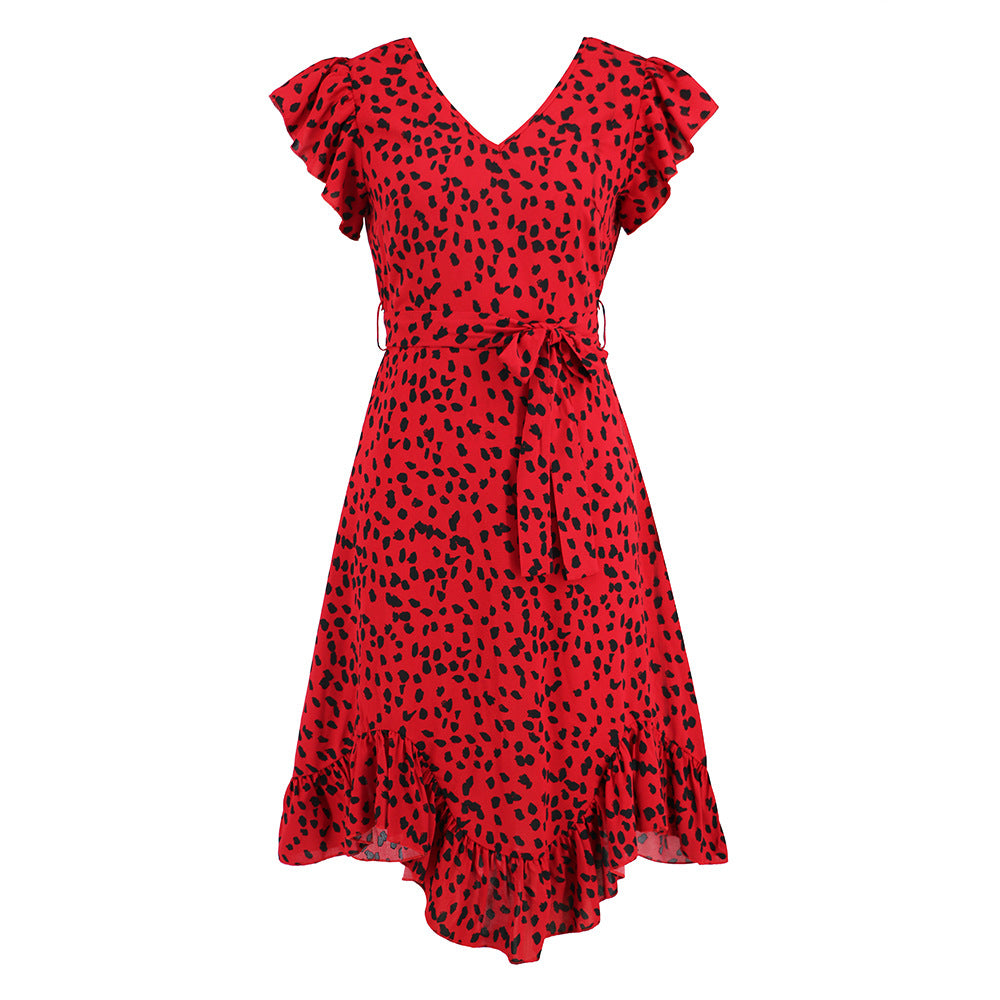 Women's V-neck Ruffled Sleeve Leopard Print Printed Dresses