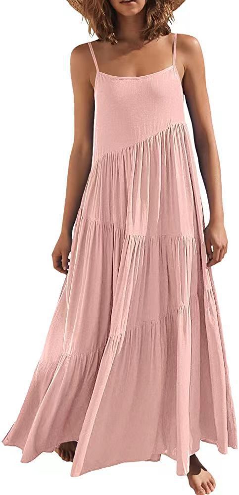 Women's Summer European Loose Solid Color Pleated Dresses