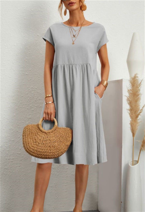 Women's Summer Elegant Cotton Linen A- Line Large Dresses