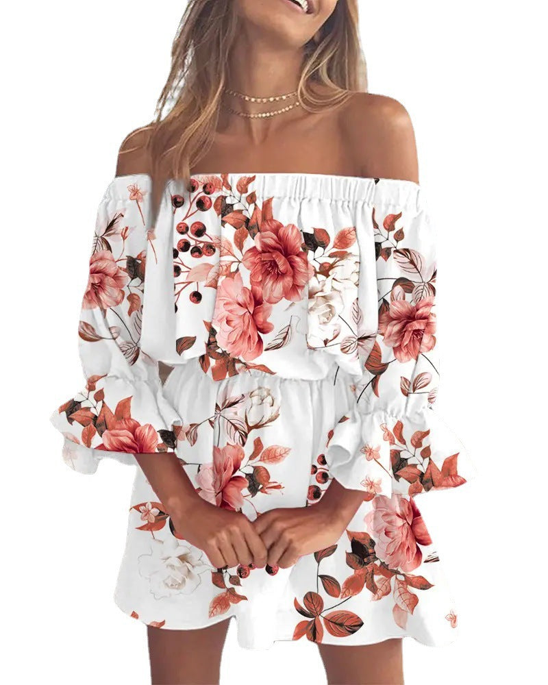 Women's Sexy Fashion Off-shoulder Printed Dress Dresses