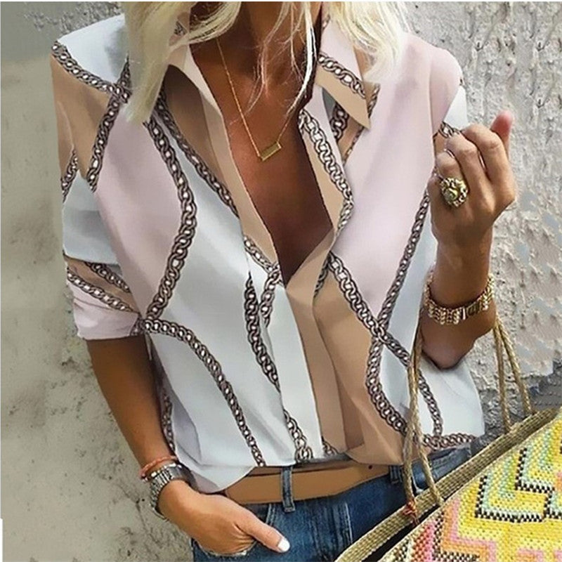 Unique Women's Loose Printed Pullover Shirt Blouses