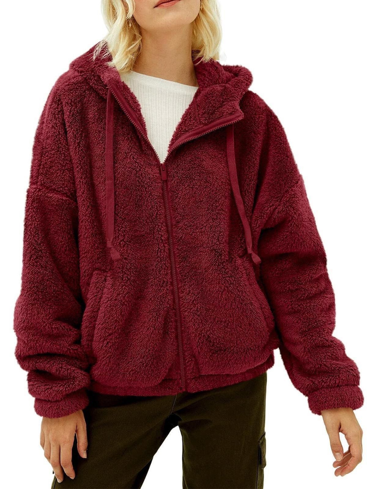 Women's Long Sleeve Zipper Casual Loose Hooded Sweaters