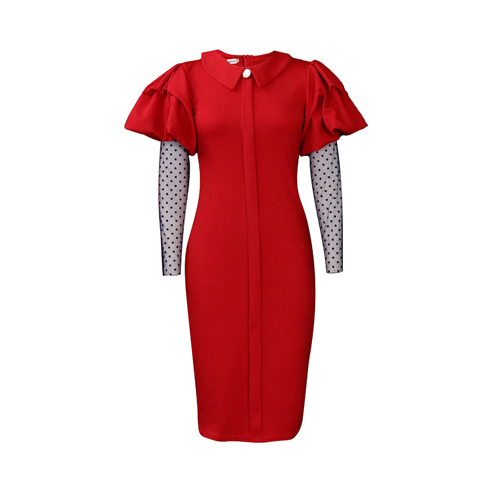 Women's Mesh Pleated Temperament Commute Dress Dresses