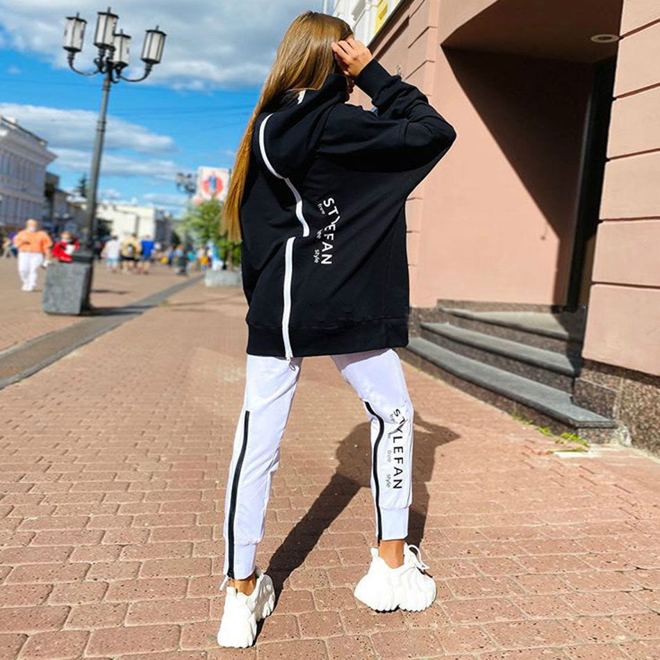 Women's Long Zipper Front And Back Wear Letter Print Suits