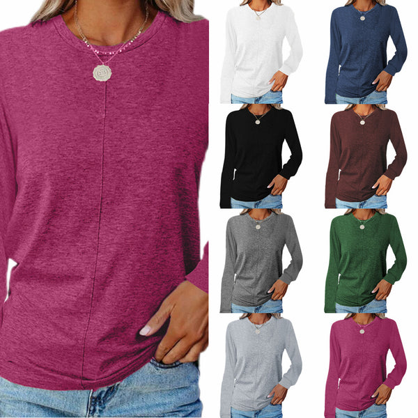 Women's Long-sleeved Round Collar T-shirt Base Shirt Blouses