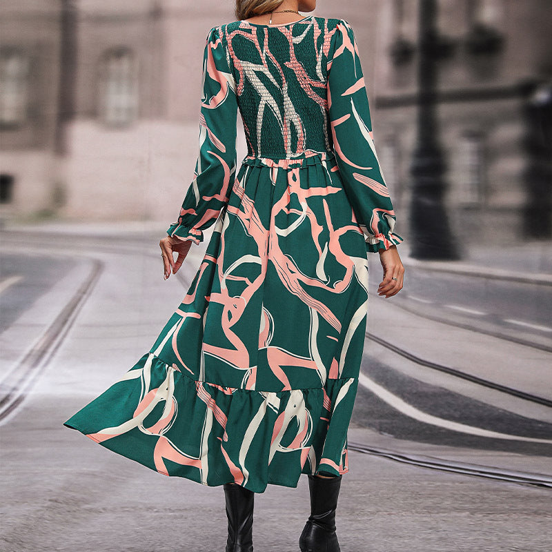 Women's Autumn Fashion Wear Printed Long-sleeved Dress Dresses