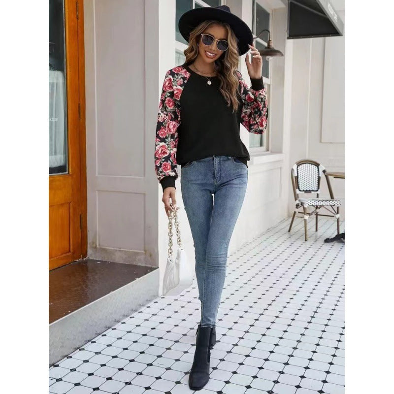 Women's Autumn Print Stitching Fashion Casual Sweatshirt Sweaters