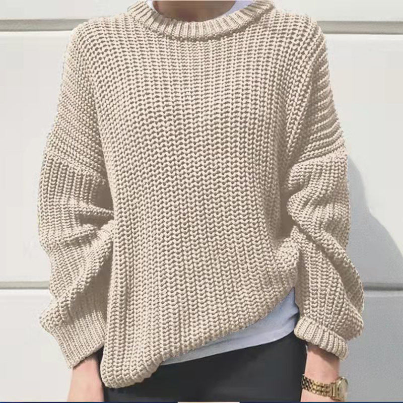 Women's Simple Thick Needle Long Sleeve Round Sweaters