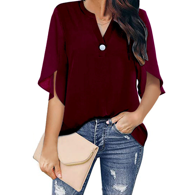 Women's Sleeve Elegant Casual Solid Color V-neck Shorts