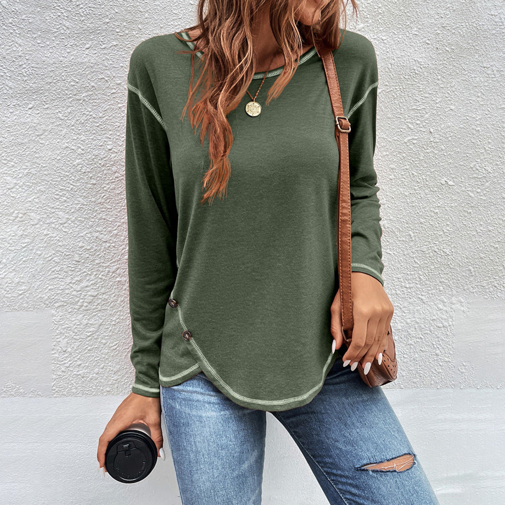 Women's Button Irregular Long Sleeve T-shirt Blouses