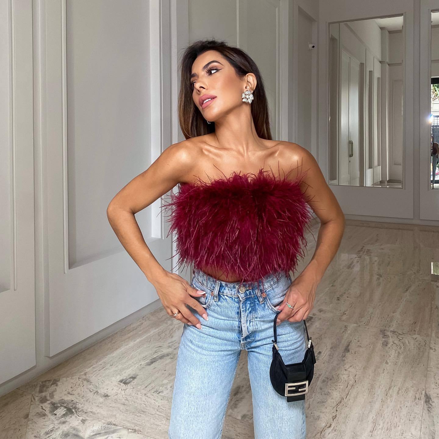 Comfortable Elegant Fashion Fluffy Fur Tube Tops