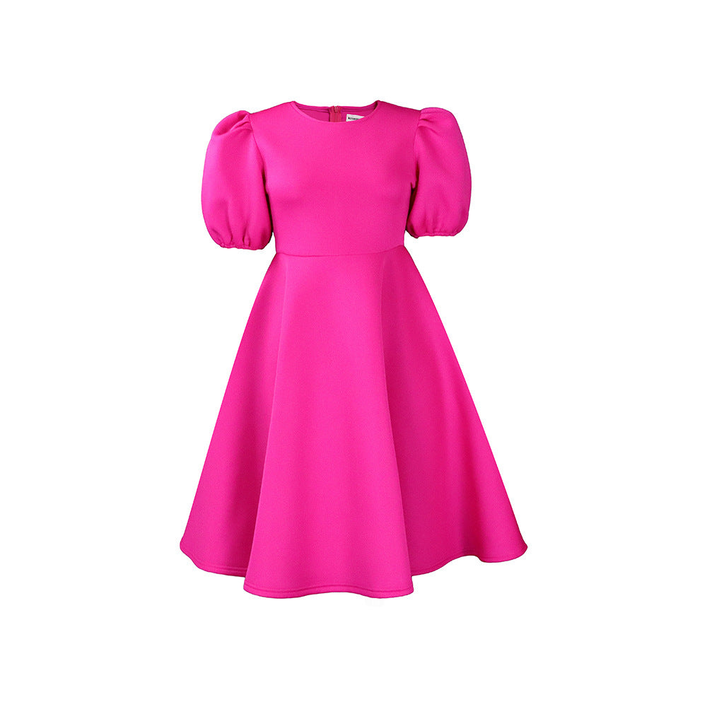 Round Neck Graceful Puff Sleeve Waist-controlled Dresses