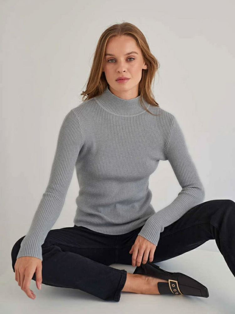 Farbige, schmal geschnittene Strickpullover für Damen mit halbem Kragen