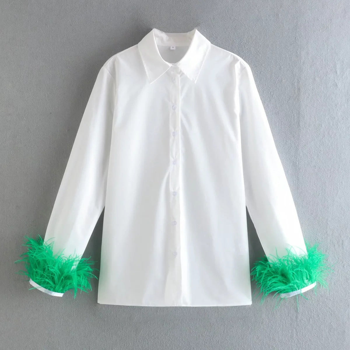 Early Spring Cuff Feather Decorative Shirt Blouses