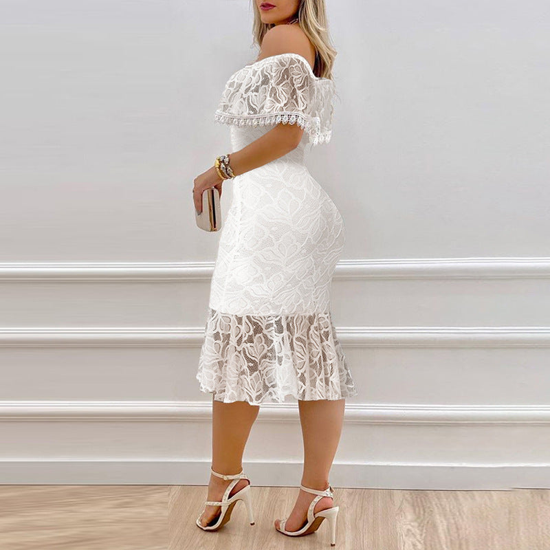 Women's White Solid Color Off-shoulder For Dresses