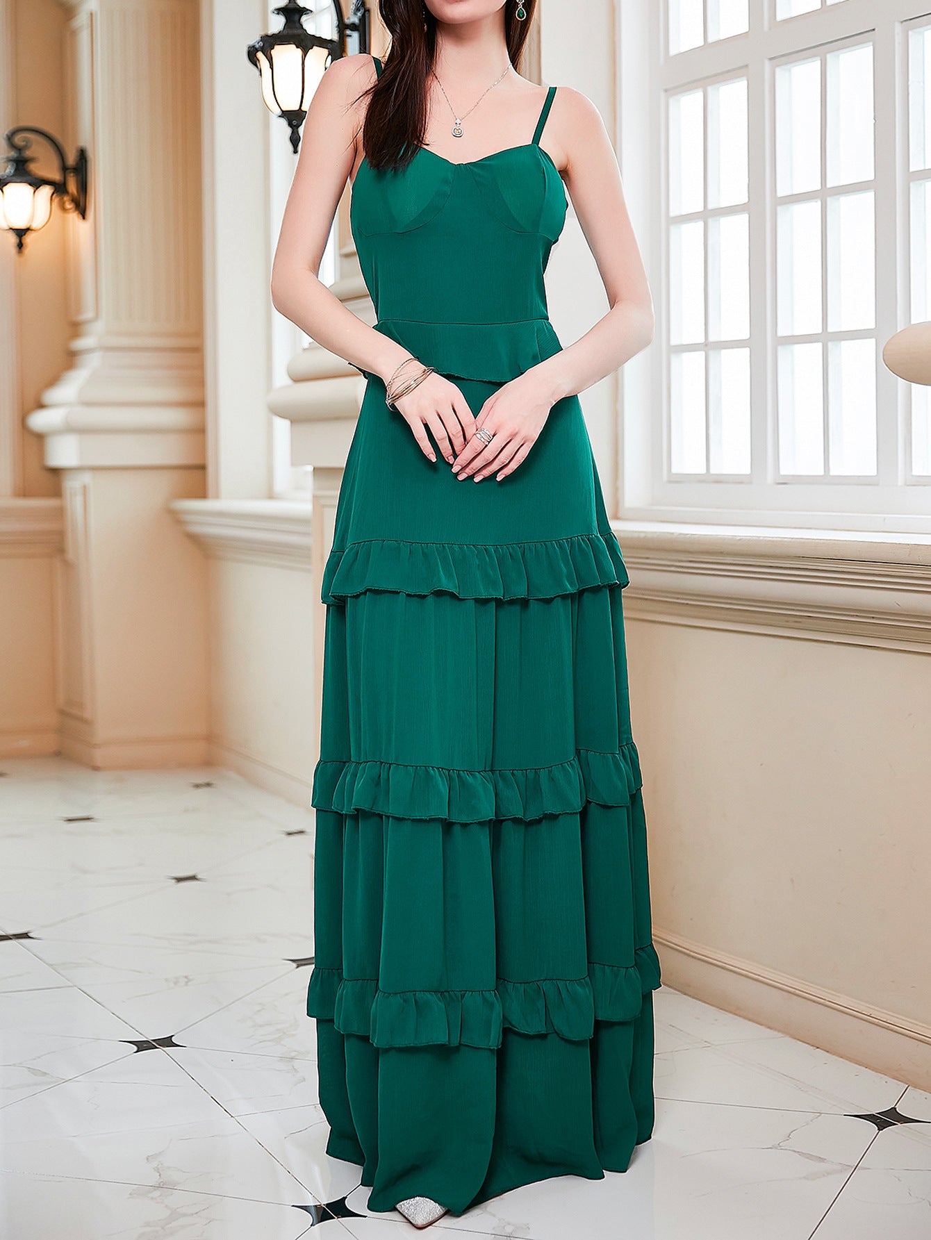 Women's Sling Green Large Swing Dress With Dresses