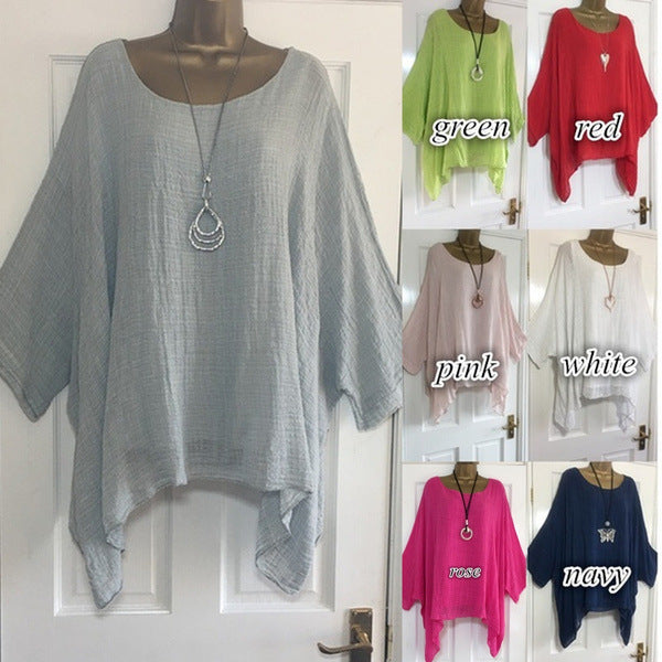 Long Sleeve Loose-fitting Batwing Round Neck Plus Size