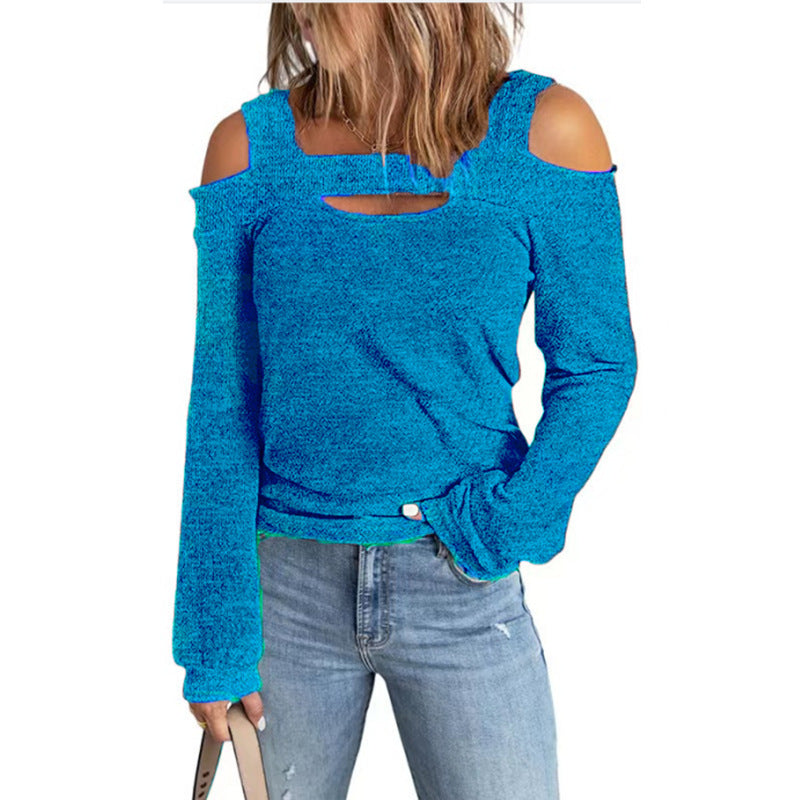 Women's Fashion Casual Solid Color Off-shoulder Loose Long Sleeve Blouses