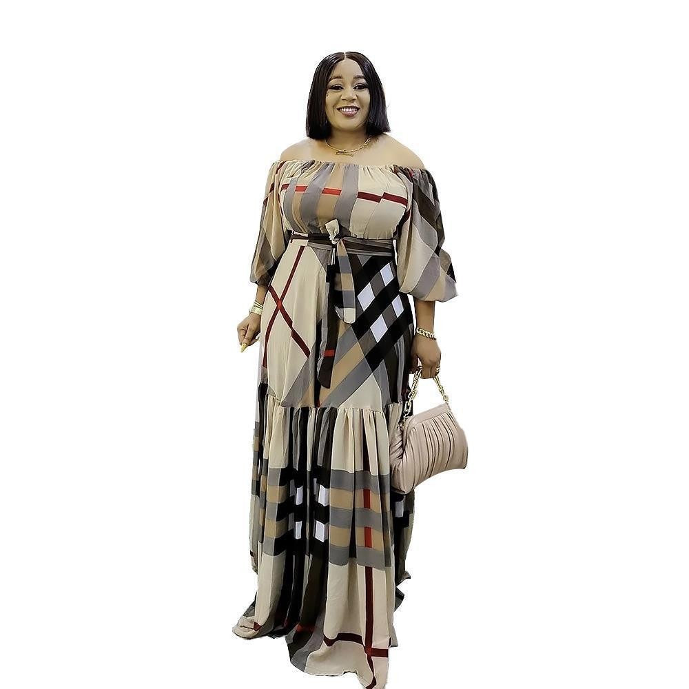 Women's Christmas African Printed Up Off-shoulder Dresses