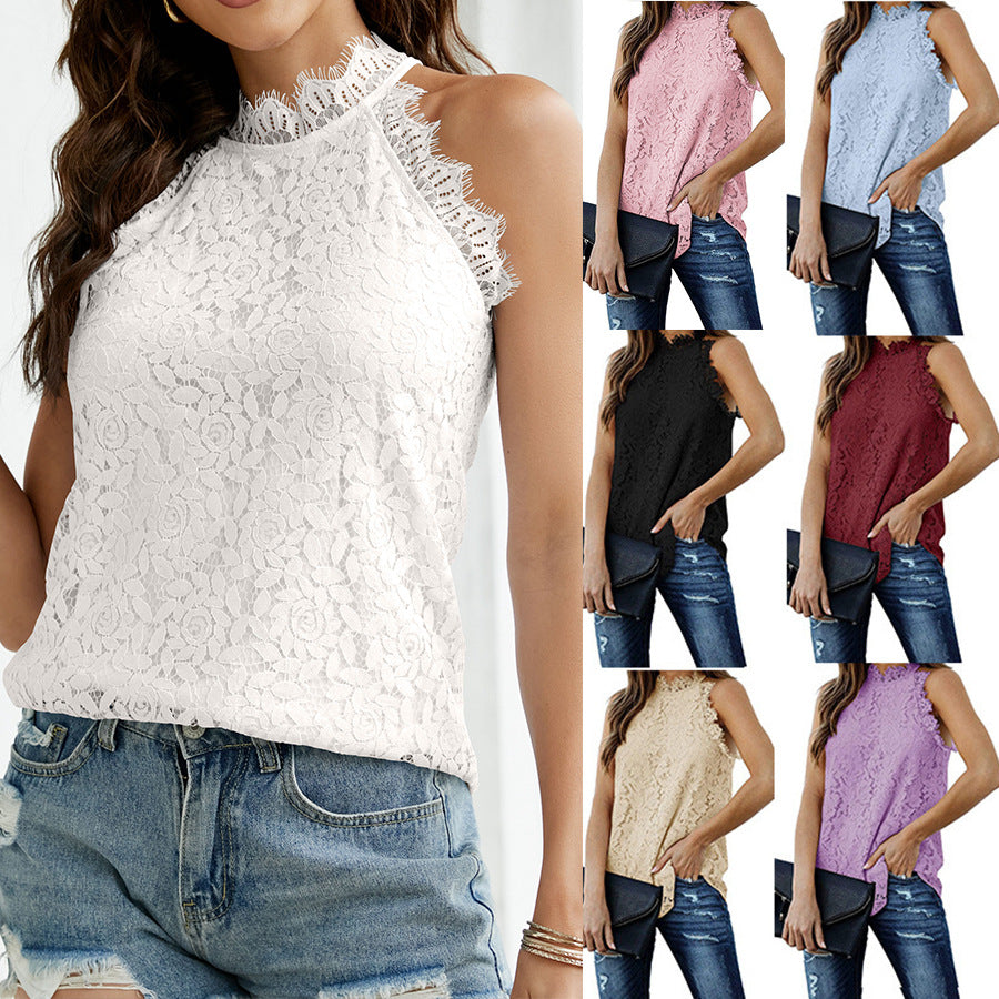 Women's Summer Lace Hollow-out Halter Sweet Vests