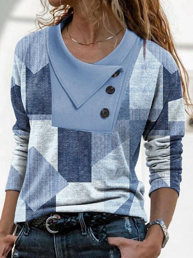 Women's Cross Collar Button Geometry Pattern Printed Blouses