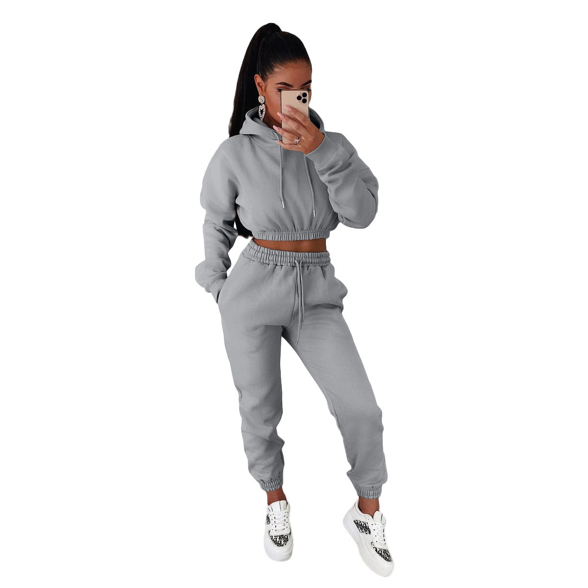 Women's Veet Padded Hooded Sweatshirt Casual Two-piece Suits