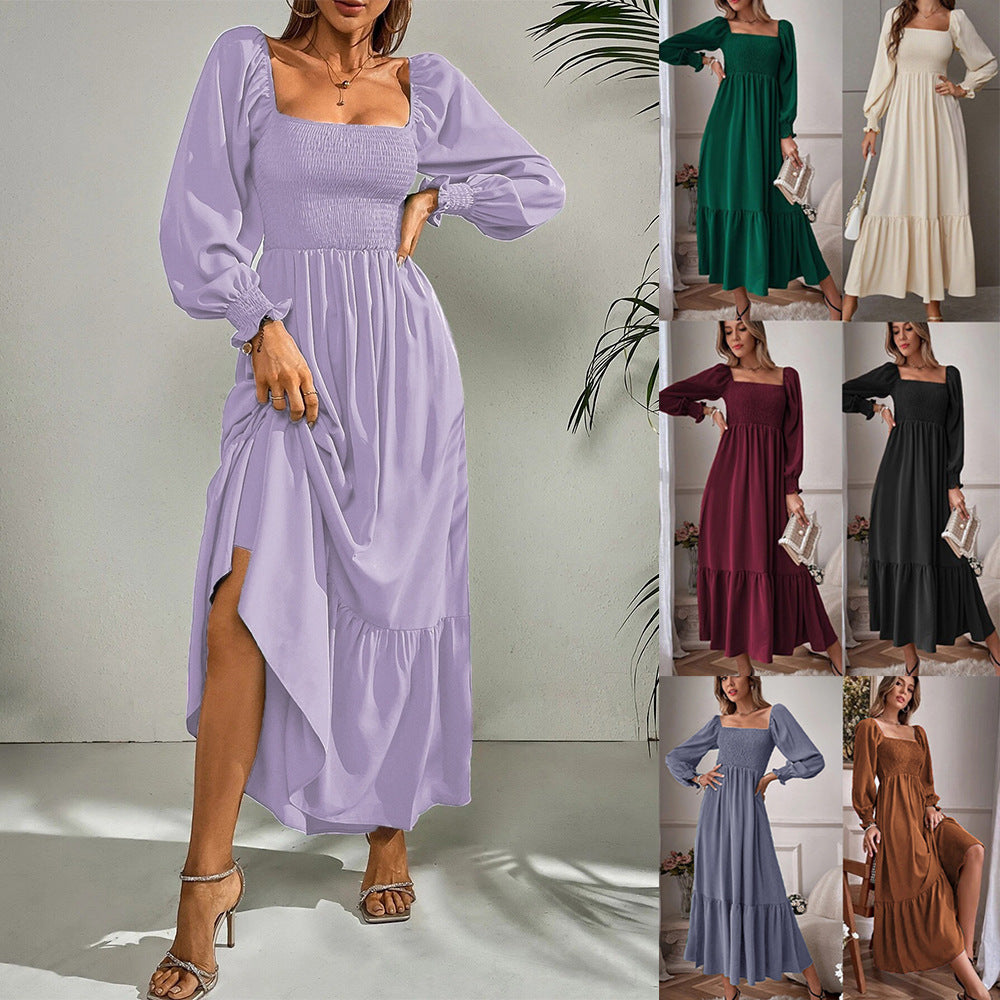 Women's Long Sleeve Ruffled High Waist Tight Temperament Dresses