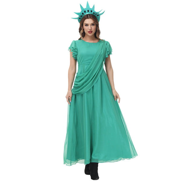 Robe longue de soirée en mousseline de soie verte d'Halloween Costumes de brillance gratuite