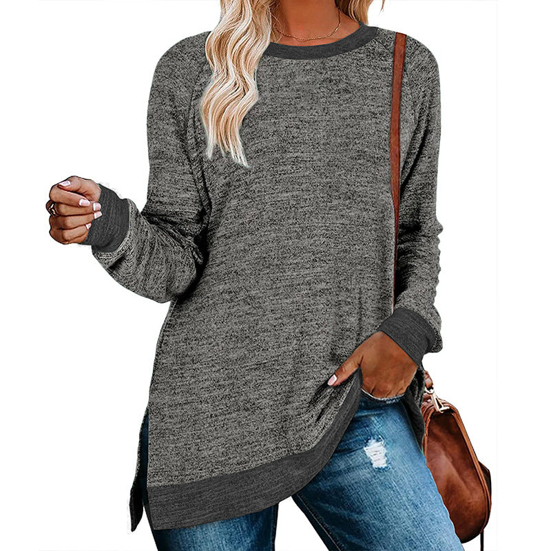 Women's Long Sleeve Round Neck Multicolor Loose Leisure Pullover Tops