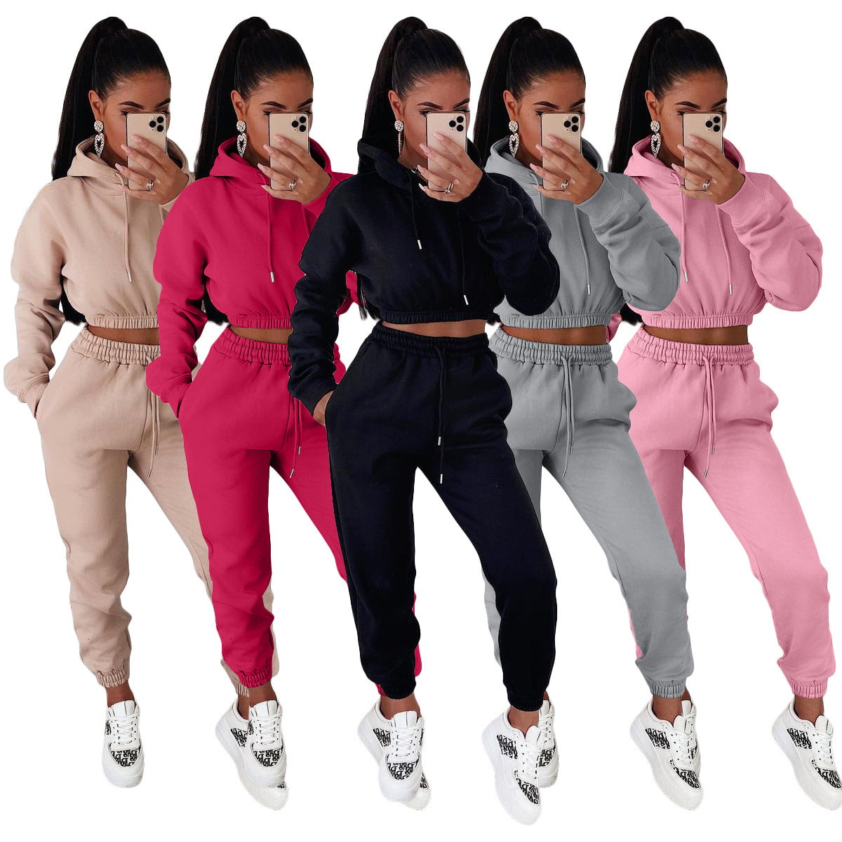 Women's Veet Padded Hooded Sweatshirt Casual Two-piece Suits