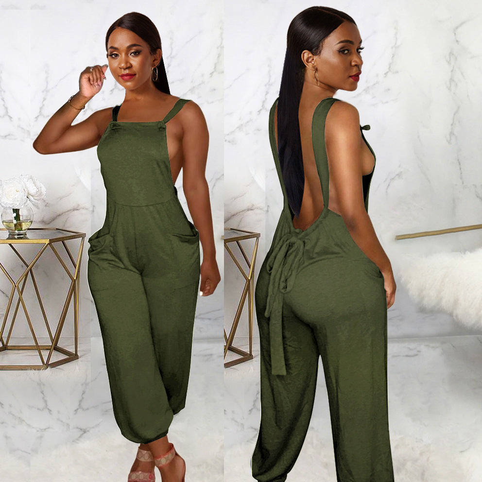 Women's Lace-up Sexy Solid Color Backless Trend Jumpsuits